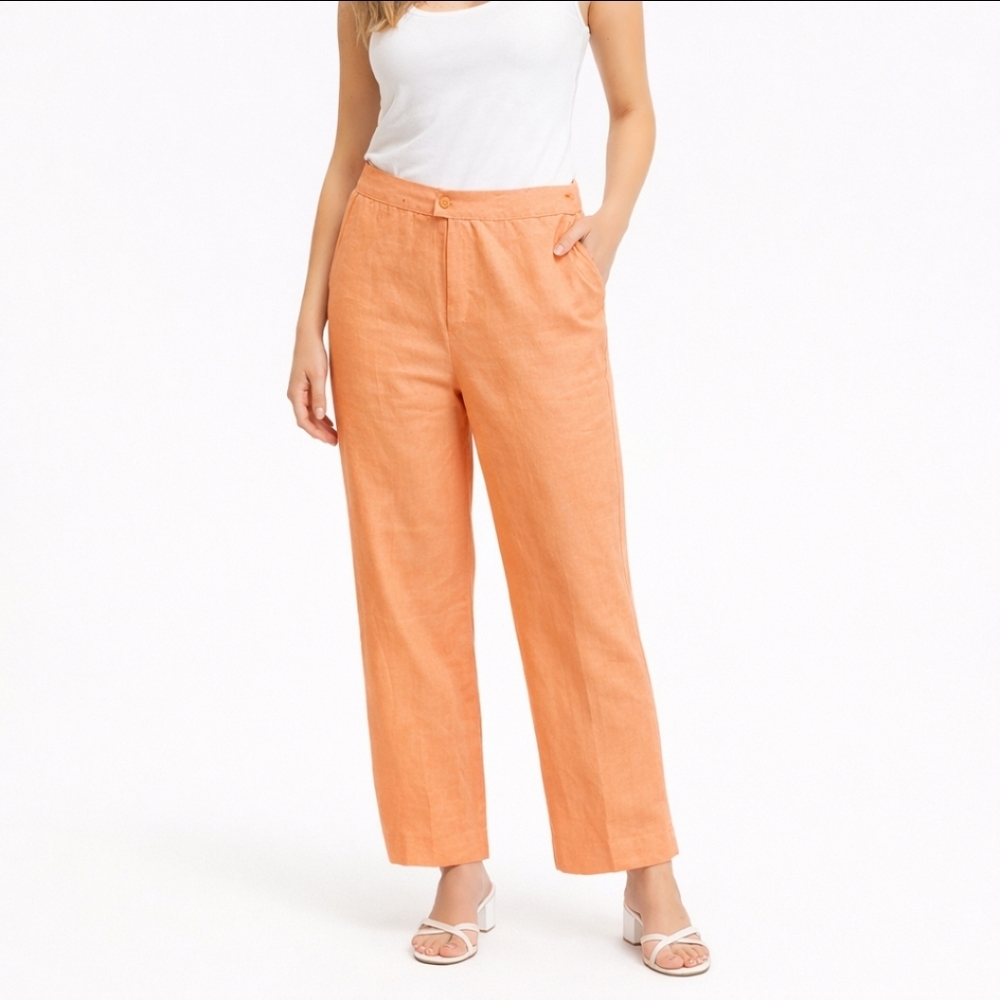 Lauren Ralph Lauren Coral Linen Mid Rise Straight Leg Ankle Length Pants Sz 14